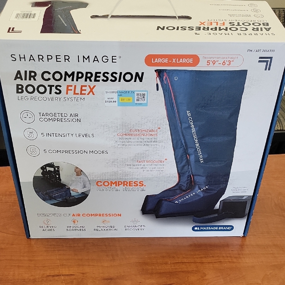 Sharper Image Air Compression Boots FLEX in Navy Blue with Orange Trim